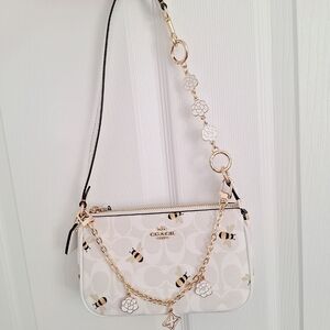 NWT Coach C8673 Nolita 19 In Signature Canvas With Bee Print Plus Floral Chains